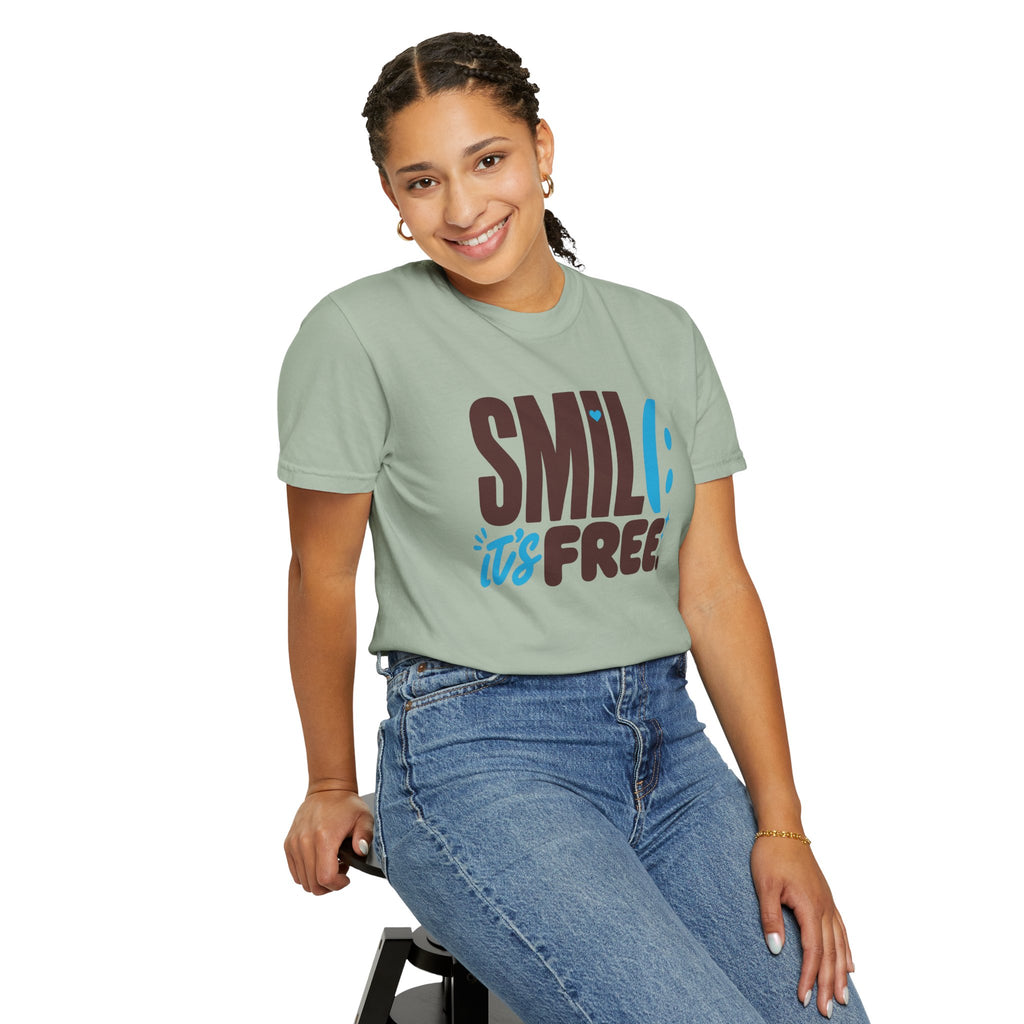 SMIL(: IT’S FREE. Brown & Bright Blue Garment-Dyed Graphic Tee