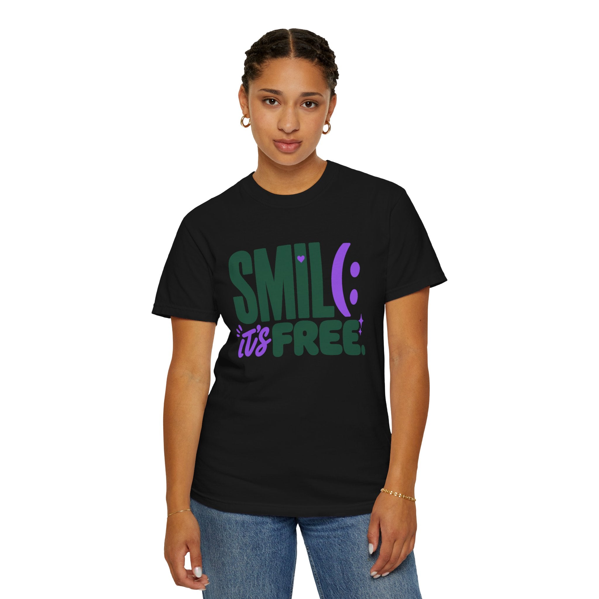 SMIL(: IT’S FREE. Forest Green & Purple Garment-Dyed Graphic Tee
