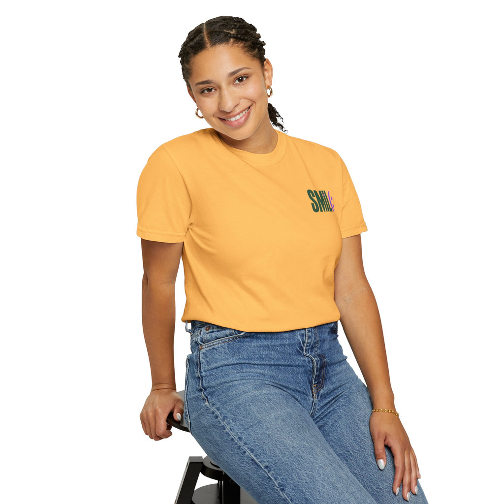 SMIL(: IT’S FREE. Green & Purple Front-and-Back Garment-Dyed Tee