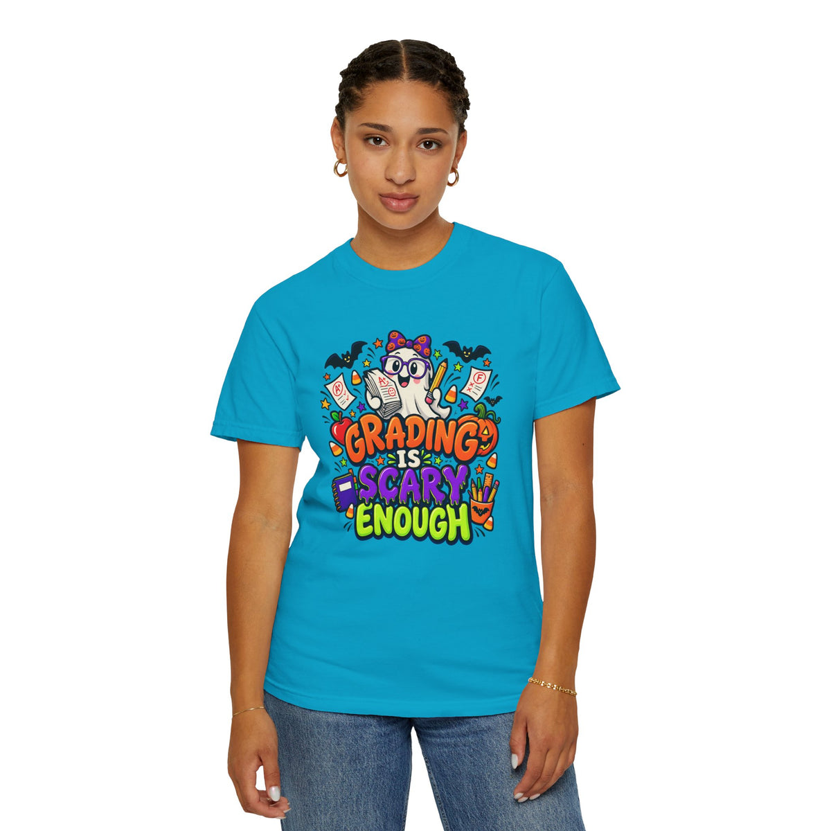 Grading Is Scary Enough T-Shirt — Halloween Teacher Funny Tee