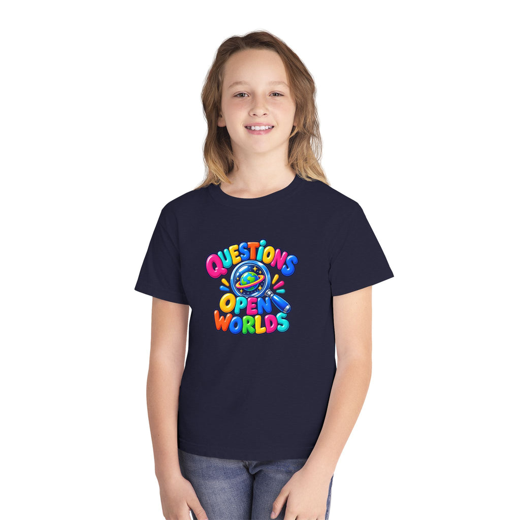 🌍 Questions Open Worlds Colorful Space Graphic Youth Tee