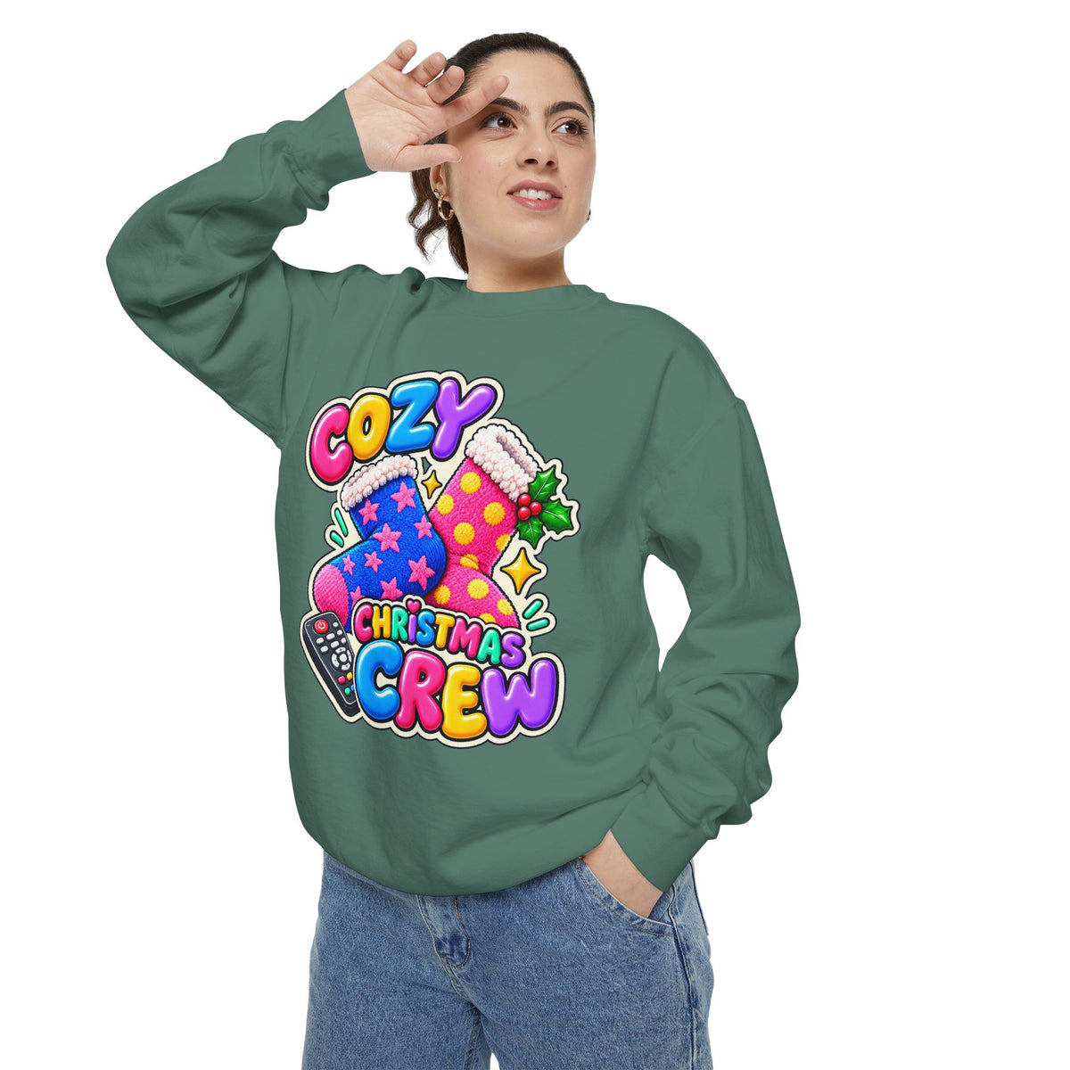 Cozy Christmas Crew Crewneck Sweatshirt 🧦🎄📺