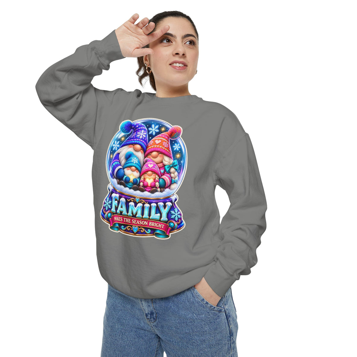 Family Gnome Christmas Sweatshirt "Family Makes the Season Bright"