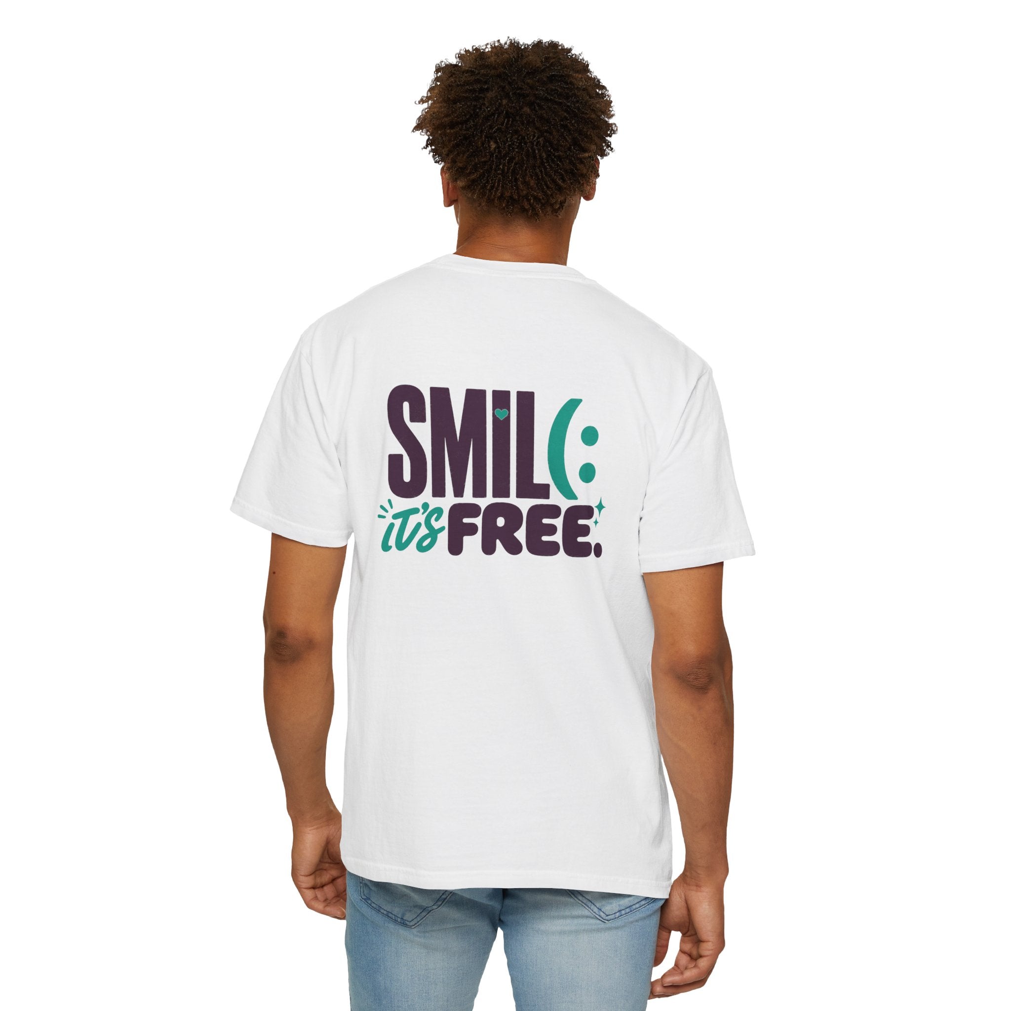 SMIL(: IT’S FREE. Front & Back Garment-Dyed Graphic Tee