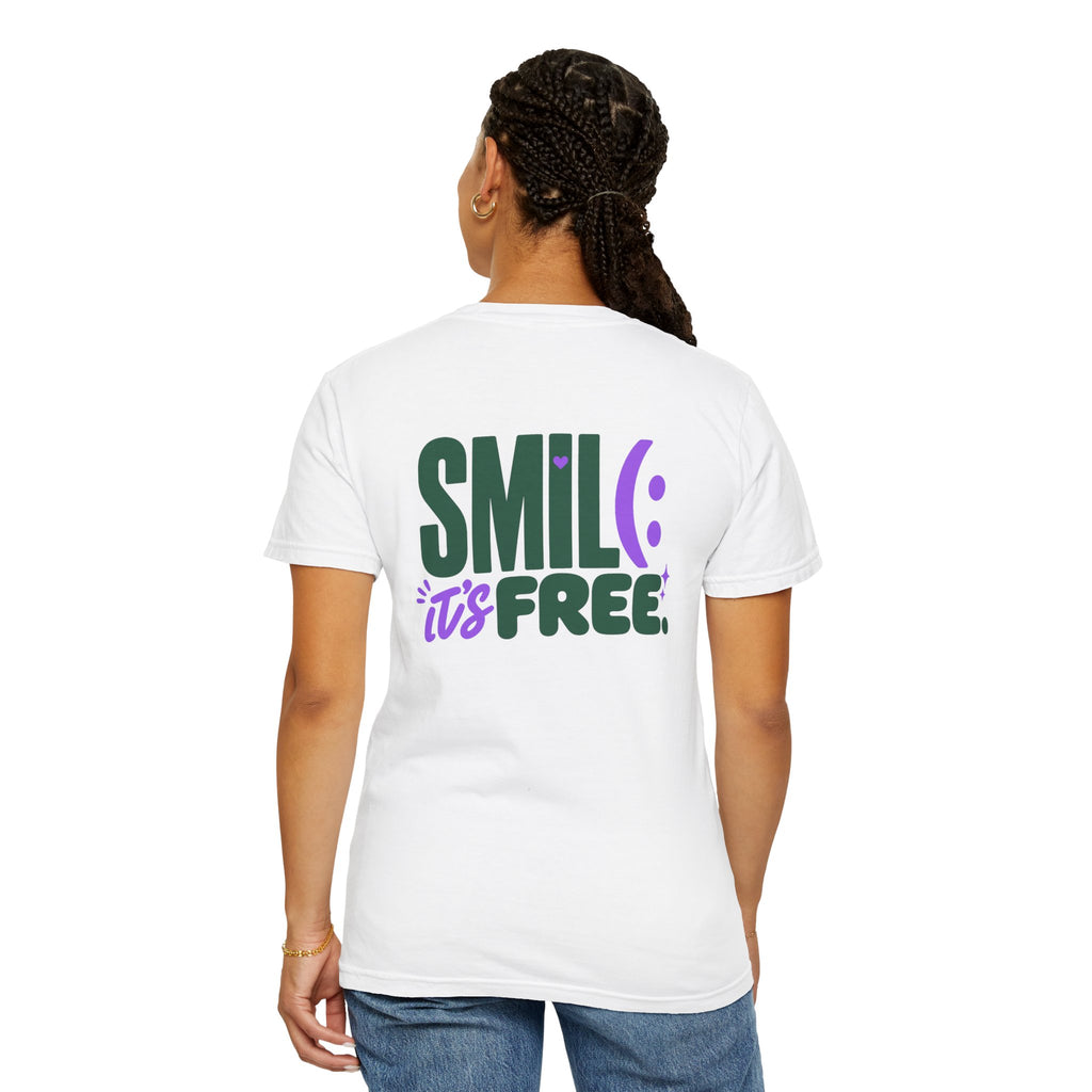 SMIL(: IT’S FREE. Green & Purple Front-and-Back Garment-Dyed Tee
