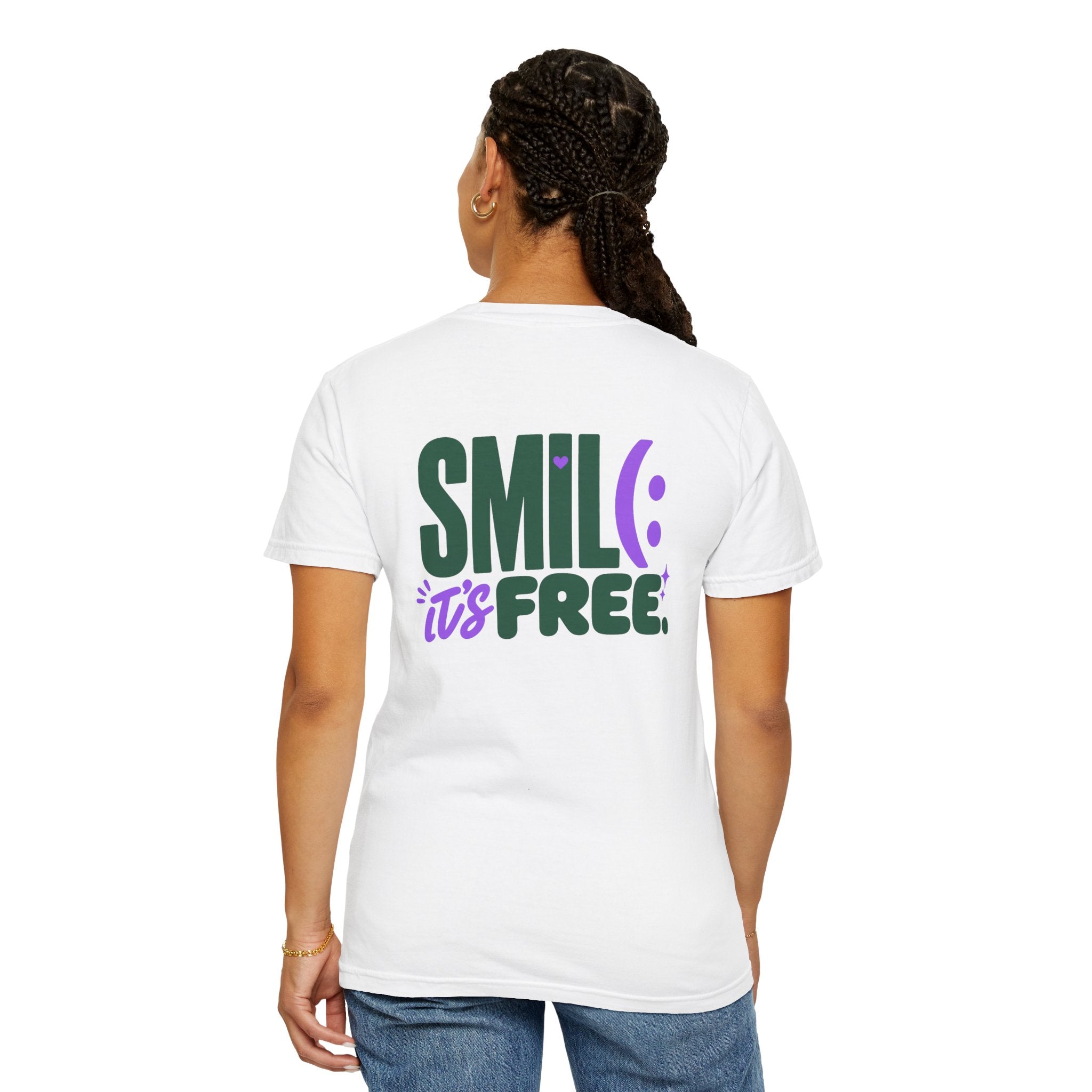 SMIL(: IT’S FREE. Green & Purple Front-and-Back Garment-Dyed Tee