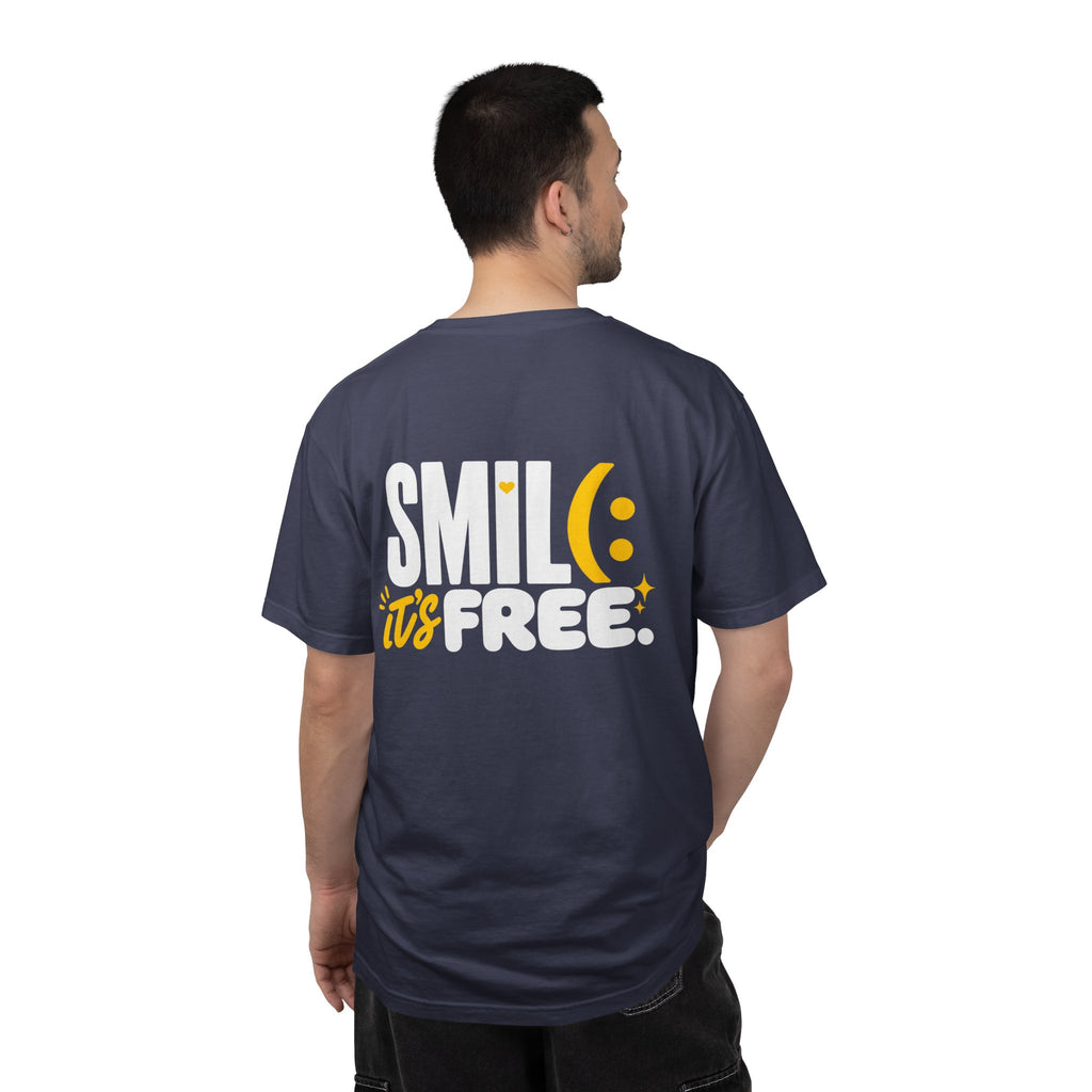 SMIL(: IT’S FREE. White & Yellow Front-and-Back Garment-Dyed Tee