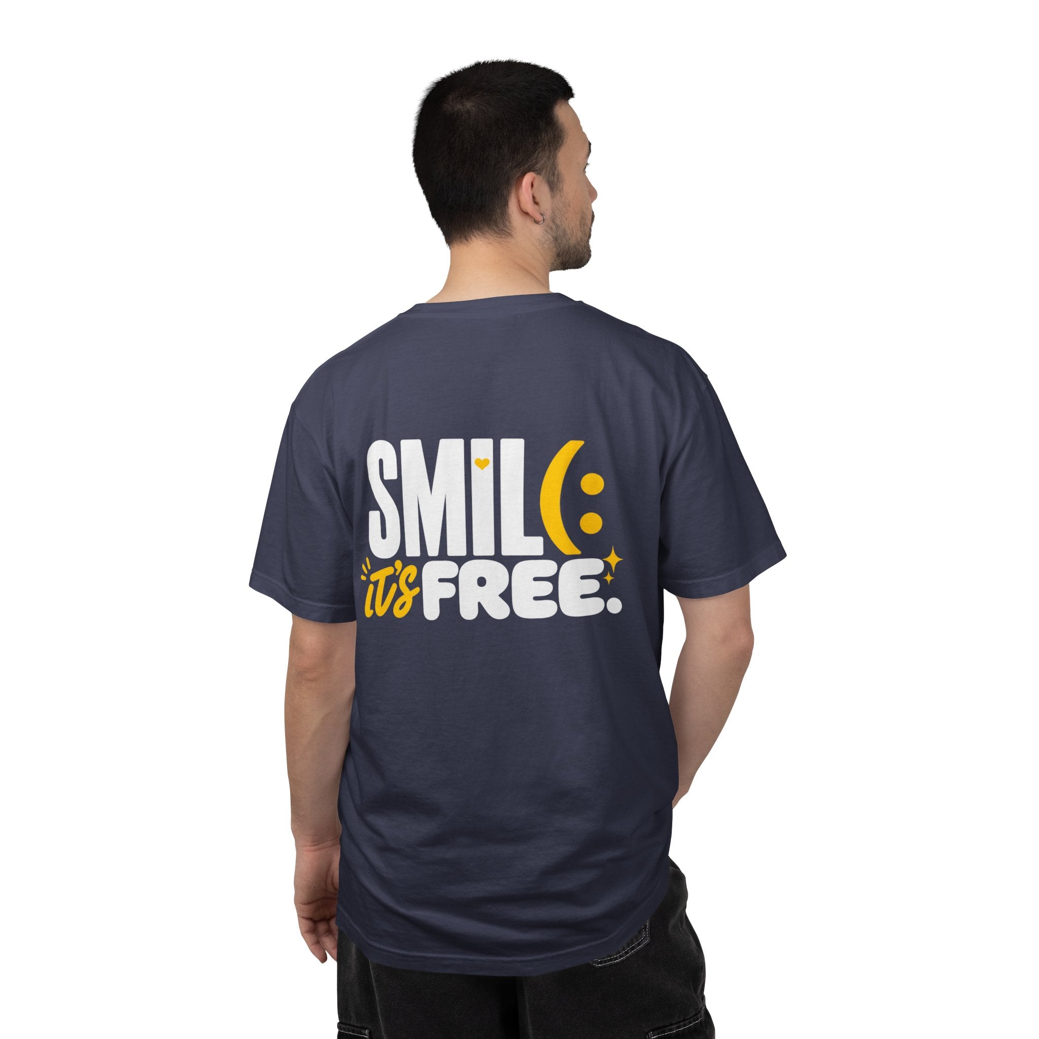SMIL(: IT’S FREE. White & Yellow Front-and-Back Garment-Dyed Tee