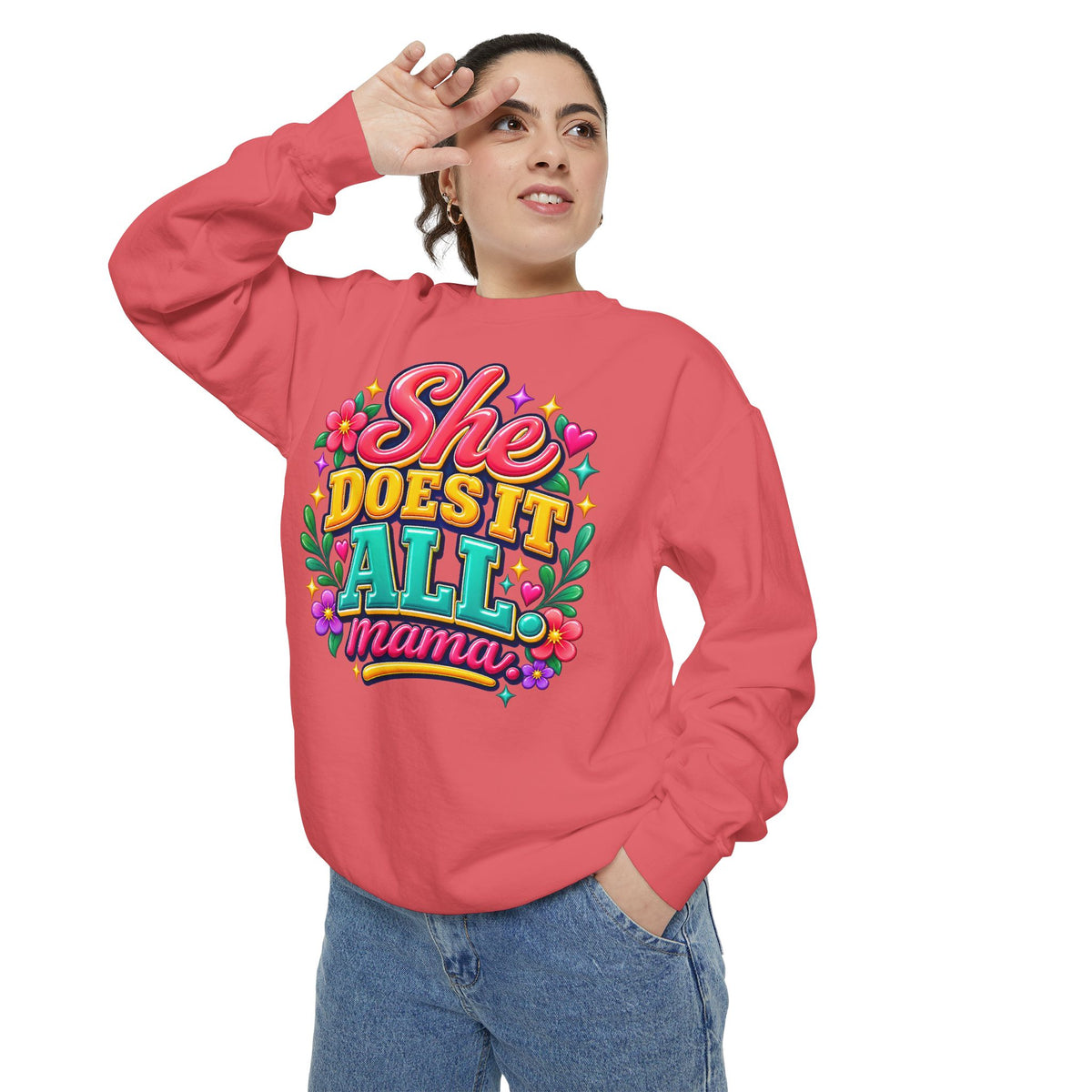 She Does It All Mama Sweatshirt — Floral Mom Appreciation Crewneck