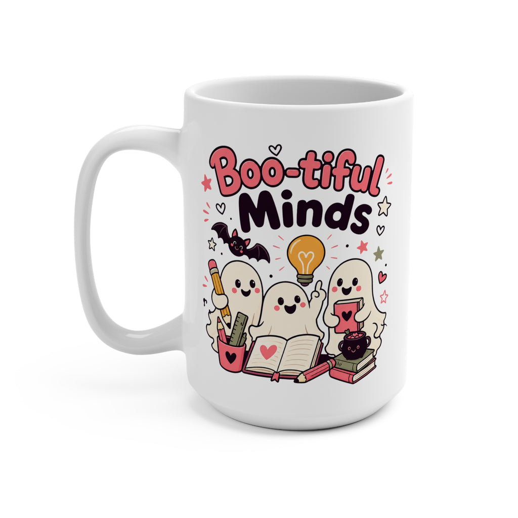 Boo-tiful Minds Mug - Cute Halloween Teacher Coffee Cup - Spooky School Gift for Teachers, Students, Book Lovers and Educators