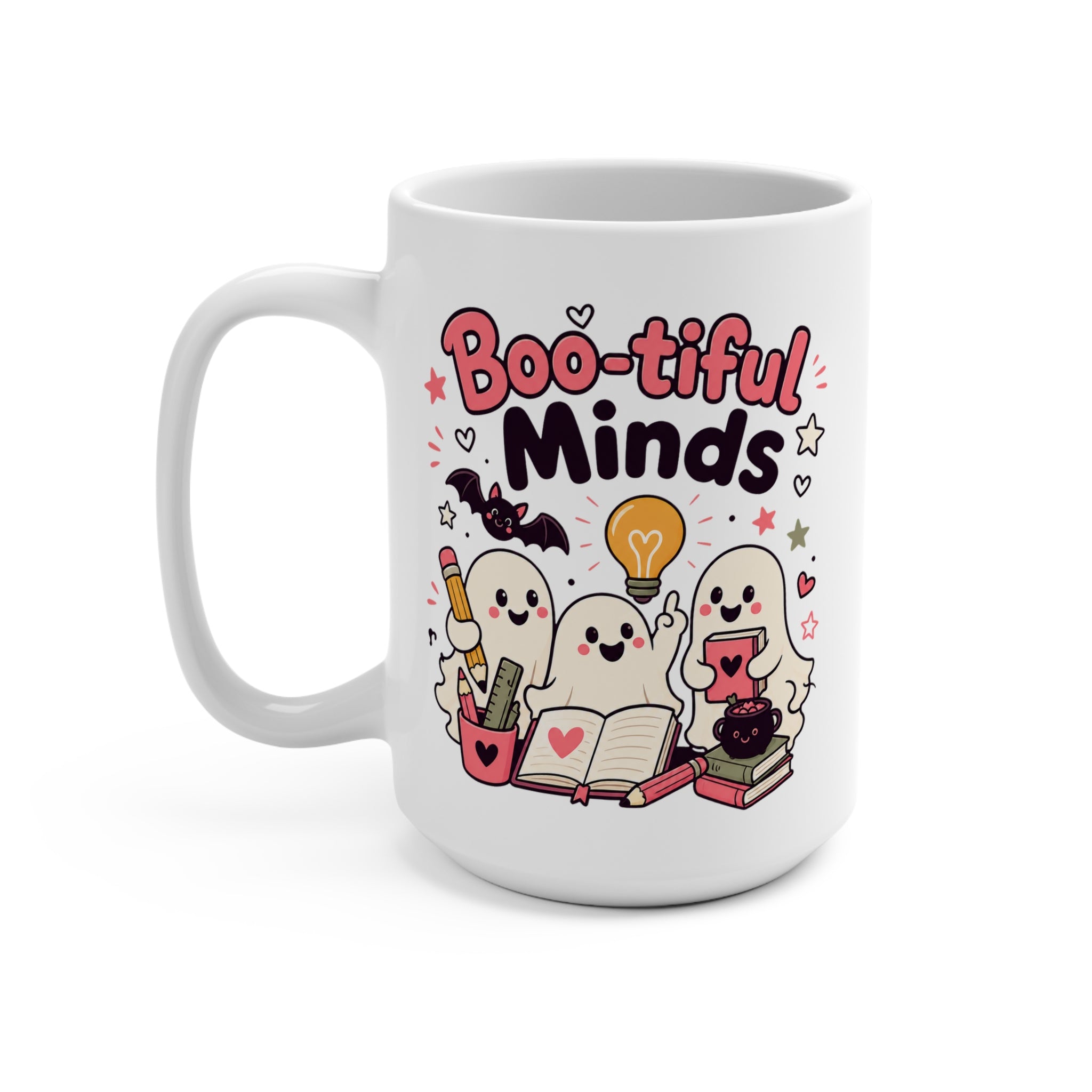 Boo-tiful Minds Mug - Cute Halloween Teacher Coffee Cup - Spooky School Gift for Teachers, Students, Book Lovers and Educators