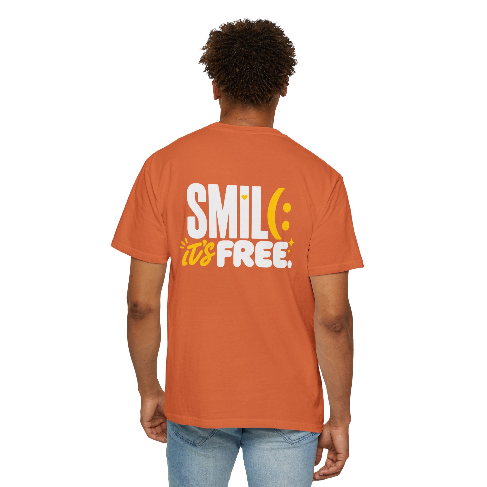SMIL(: IT’S FREE. White & Yellow Front-and-Back Garment-Dyed Tee