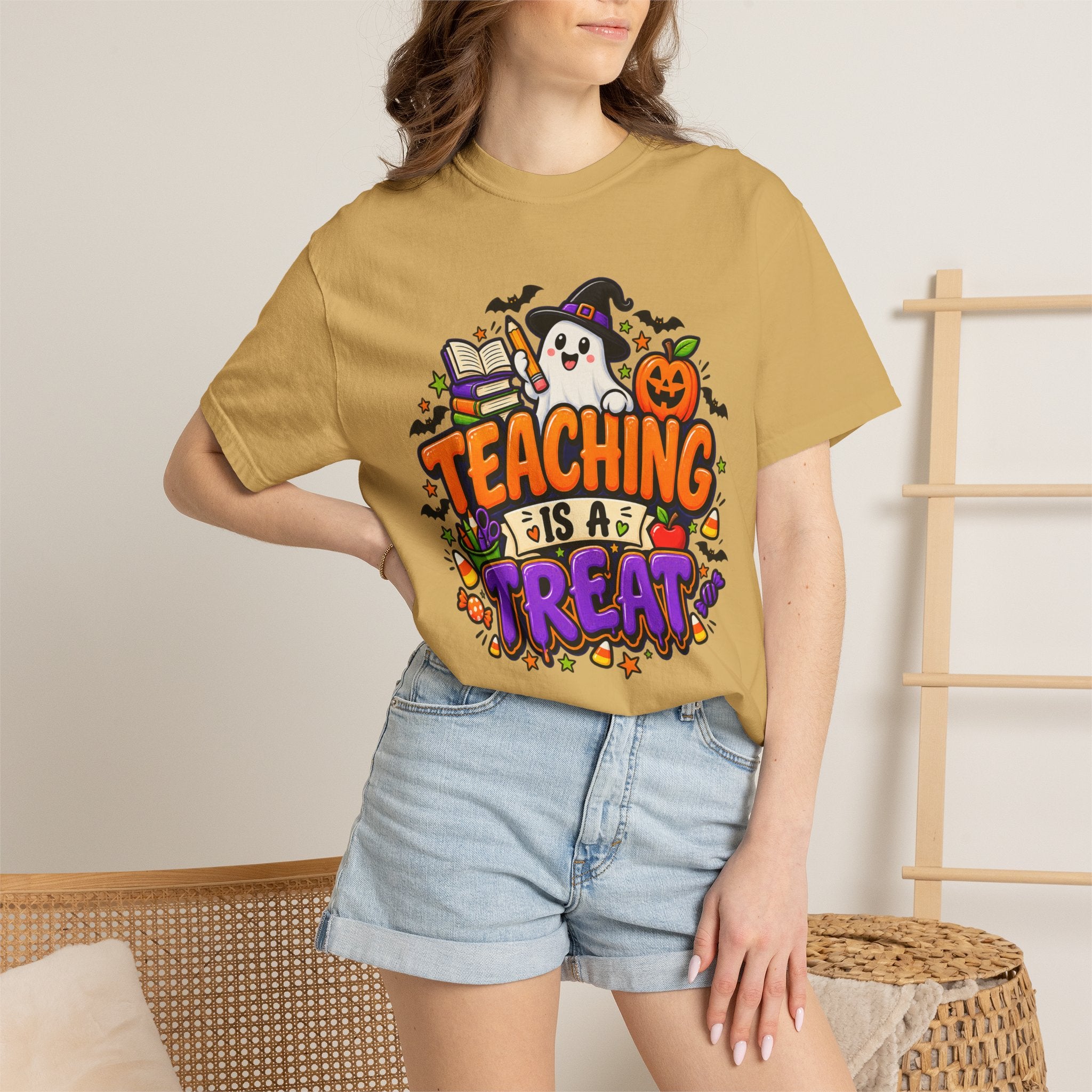 Teaching Is a Treat Halloween T-Shirt — Cute Ghost & Pumpkin Teacher Tee