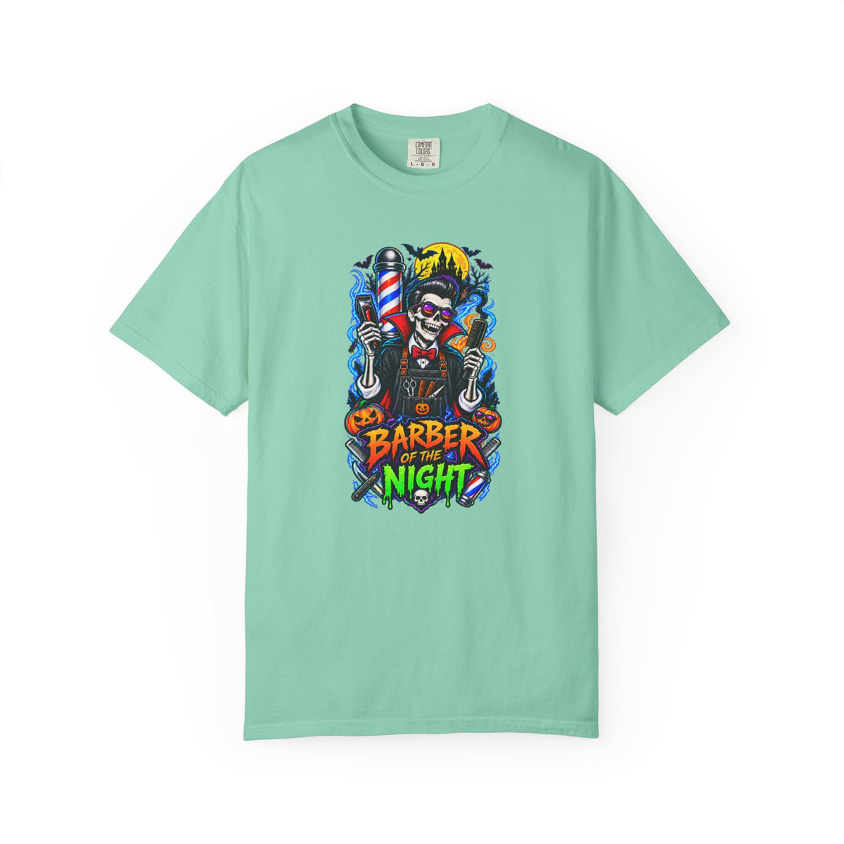 Barber of the Night Halloween Tee – Adult Unisex Barbershop Shirt