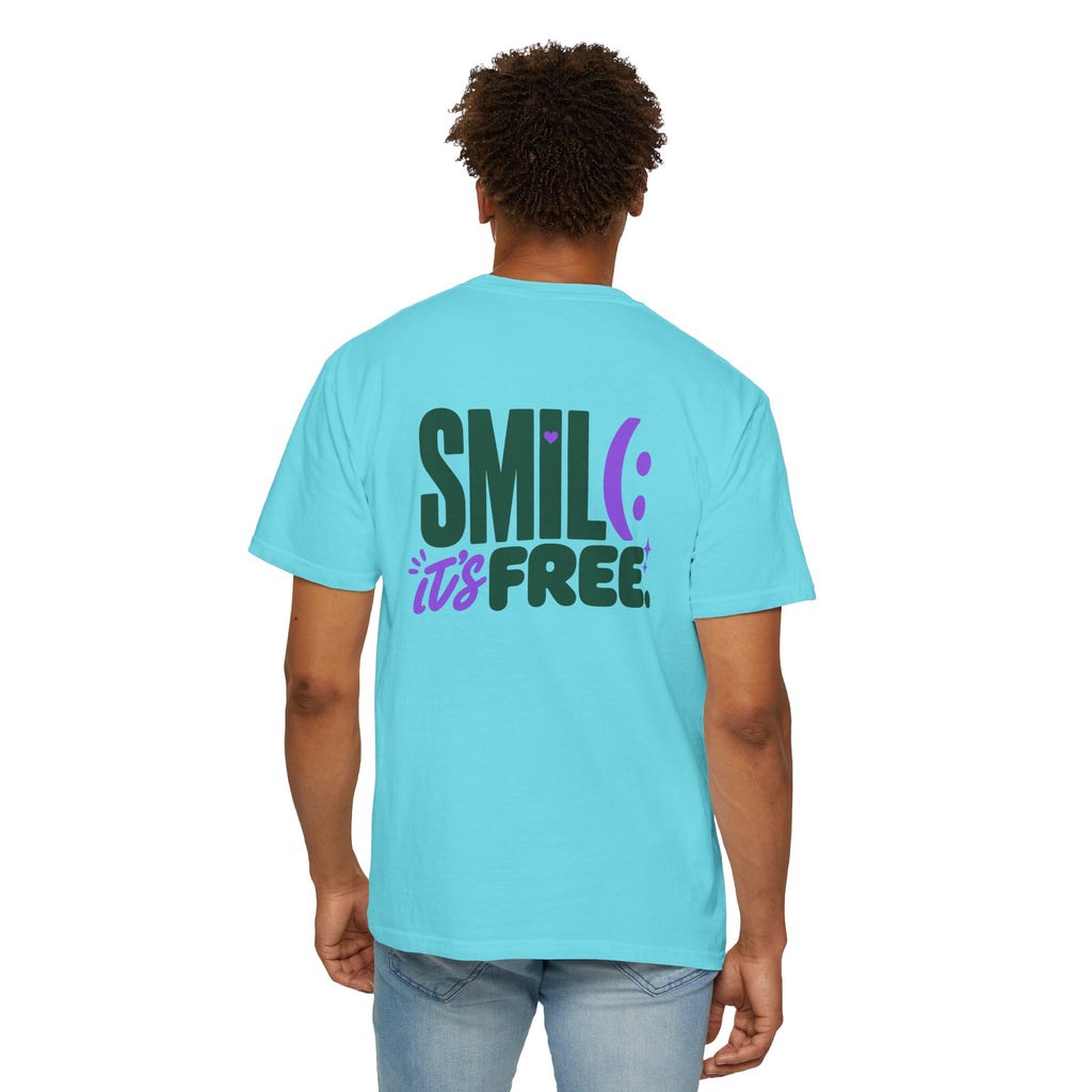 SMIL(: IT’S FREE. Green & Purple Front-and-Back Garment-Dyed Tee