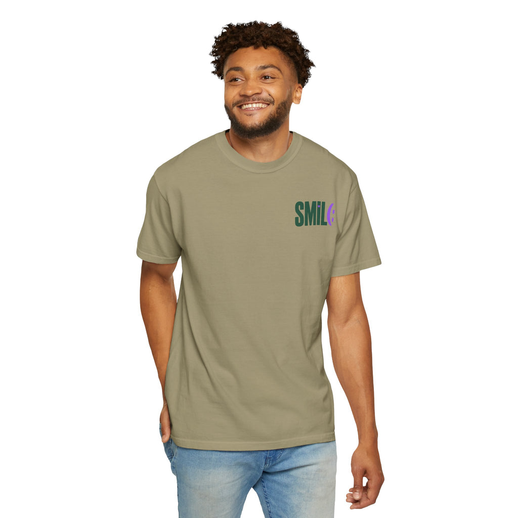 SMIL(: IT’S FREE. Green & Purple Front-and-Back Garment-Dyed Tee
