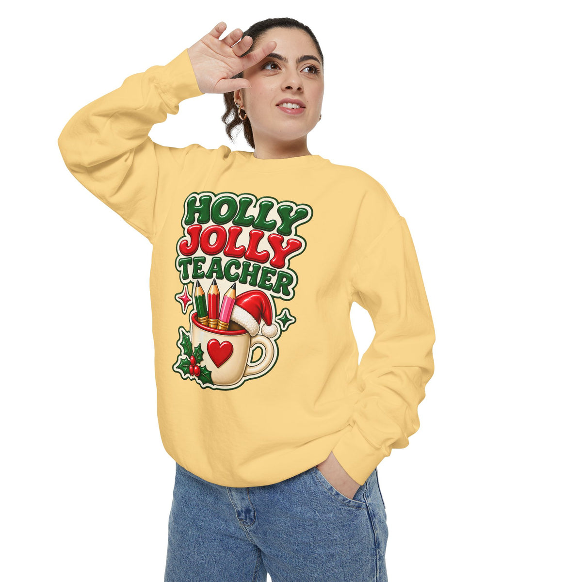 Holly Jolly Teacher Sweatshirt – Christmas Mug Holiday Teacher Gift