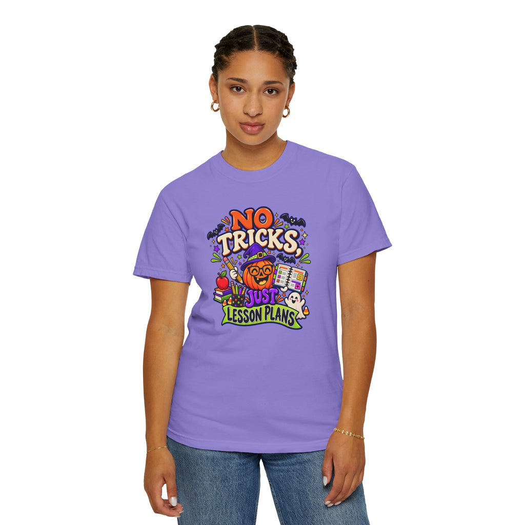 Halloween Teacher T-Shirt - "No Tricks, Just Lesson Plans"