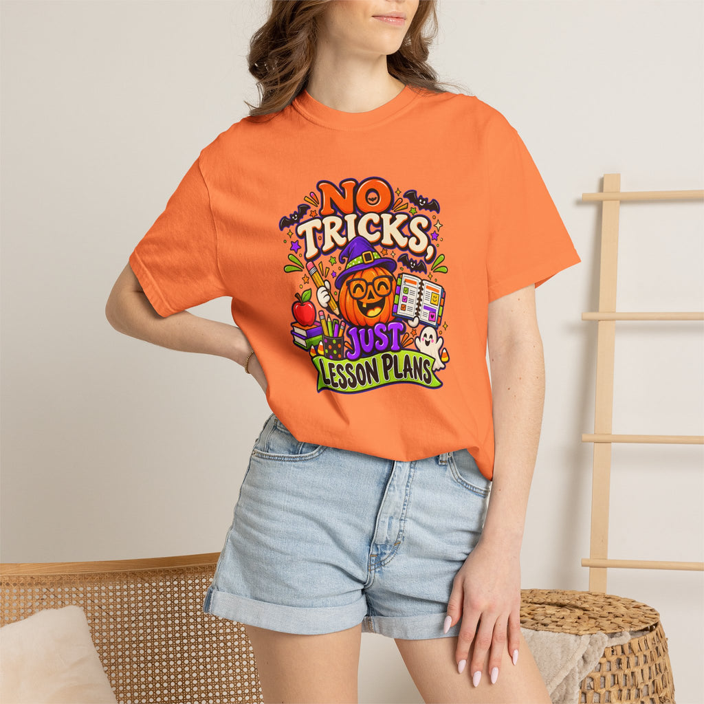 Halloween Teacher T-Shirt - "No Tricks, Just Lesson Plans"