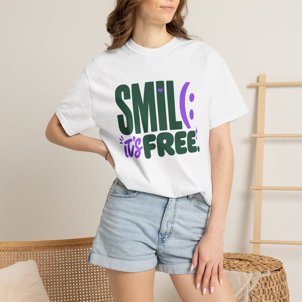SMIL(: IT’S FREE. Forest Green & Purple Garment-Dyed Graphic Tee