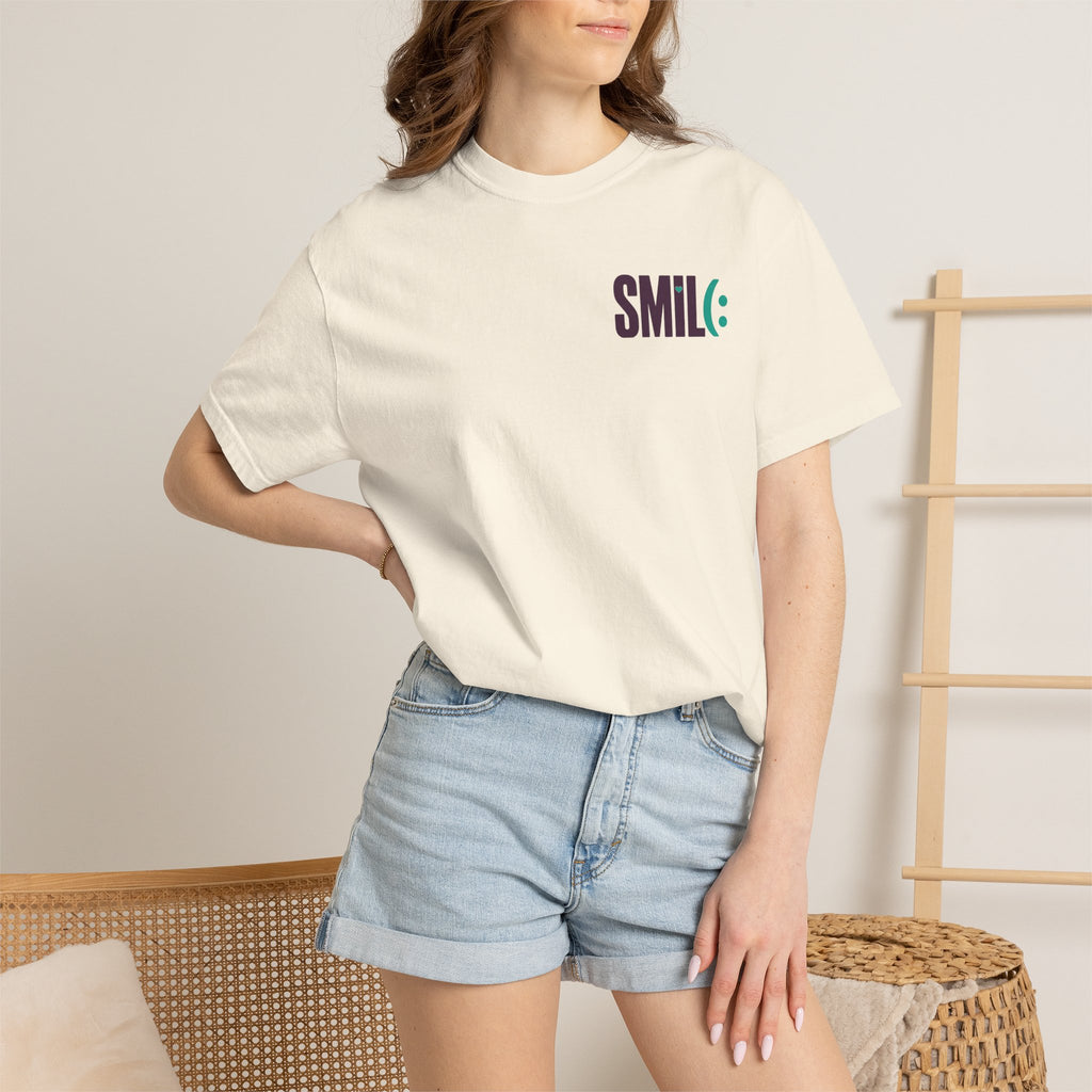 SMIL(: IT’S FREE. Front & Back Garment-Dyed Graphic Tee