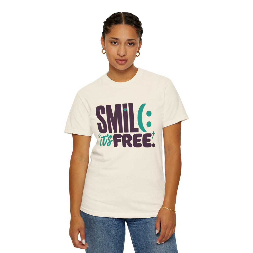 SMIL(: IT’S FREE. Plum & Teal Garment-Dyed Graphic Tee