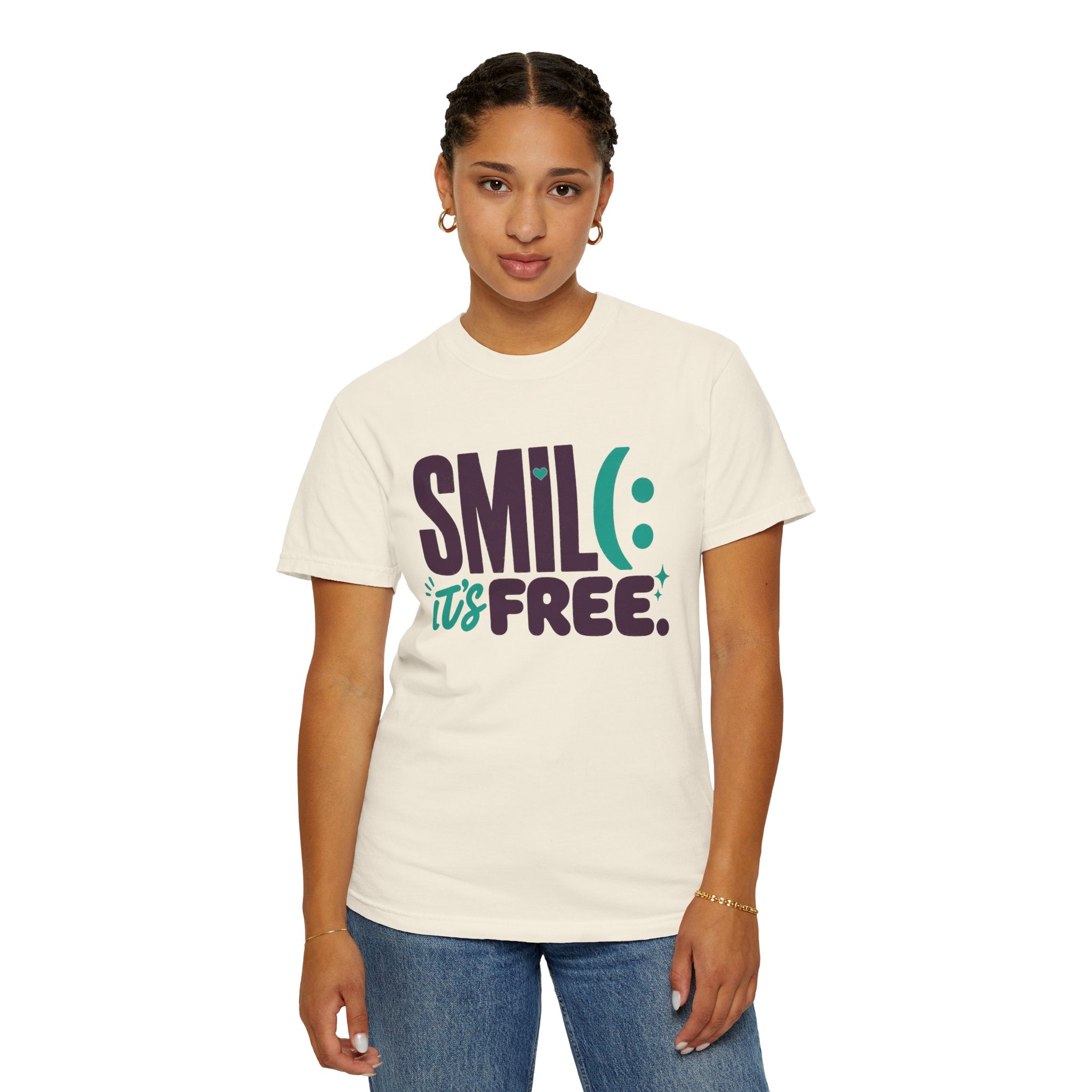 SMIL(: IT’S FREE. Plum & Teal Garment-Dyed Graphic Tee