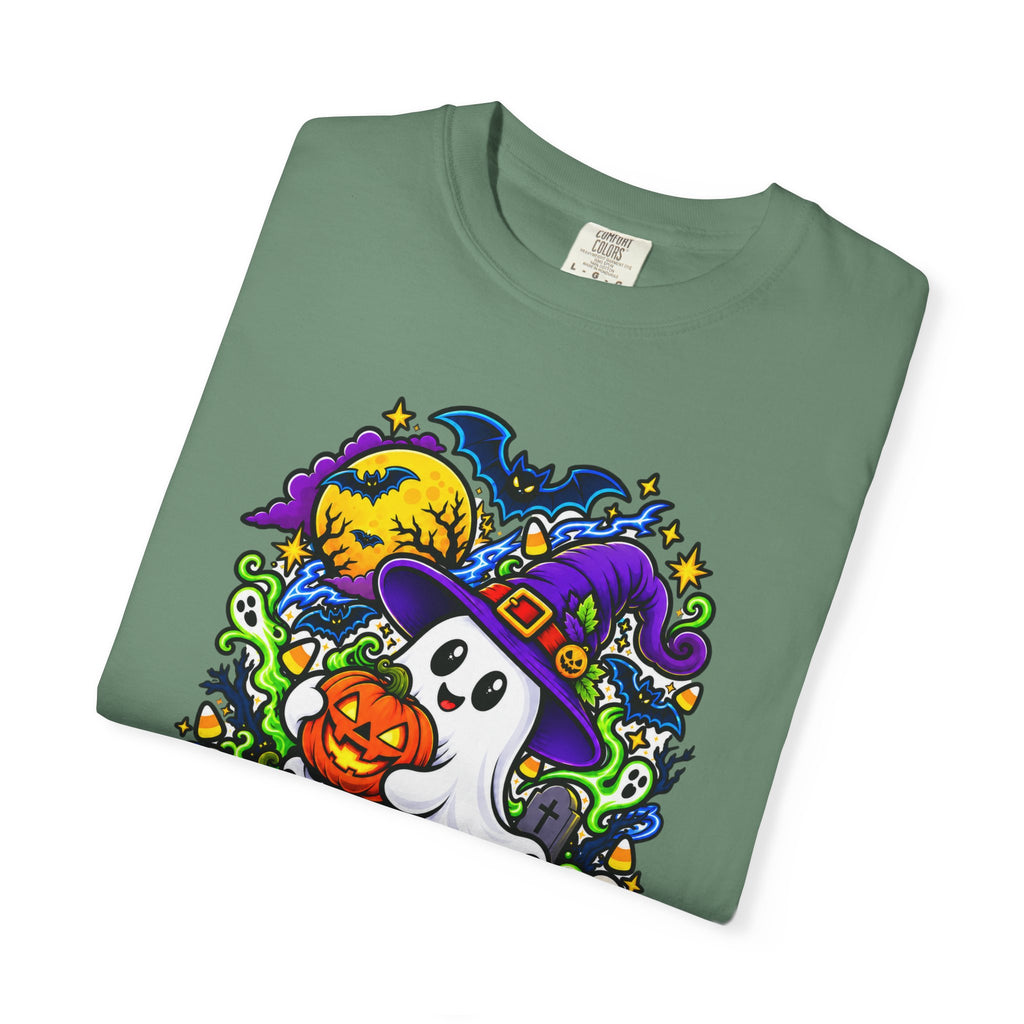 Unisex Halloween Ghost & Pumpkin Tee | Vibrant Spooky Adult Shirt