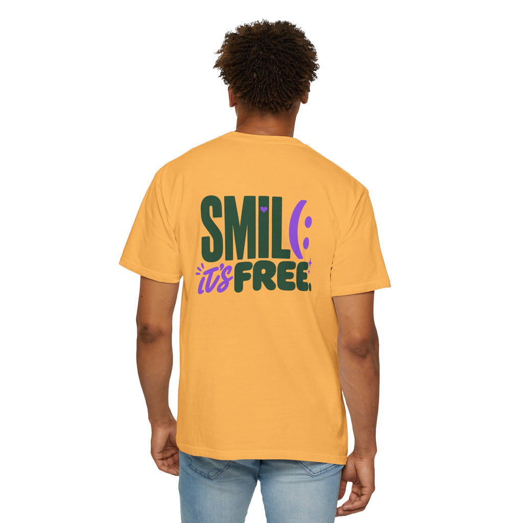 SMIL(: IT’S FREE. Green & Purple Front-and-Back Garment-Dyed Tee