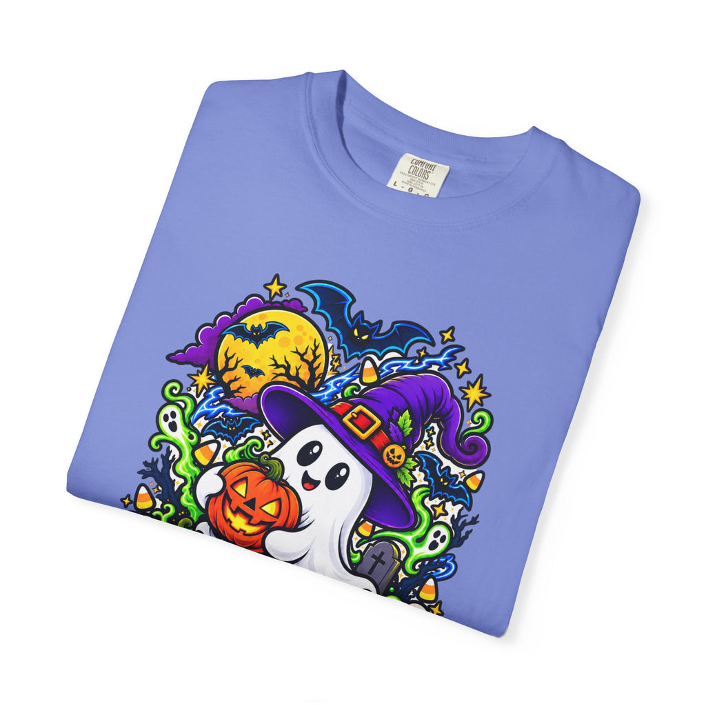 Unisex Halloween Ghost & Pumpkin Tee | Vibrant Spooky Adult Shirt