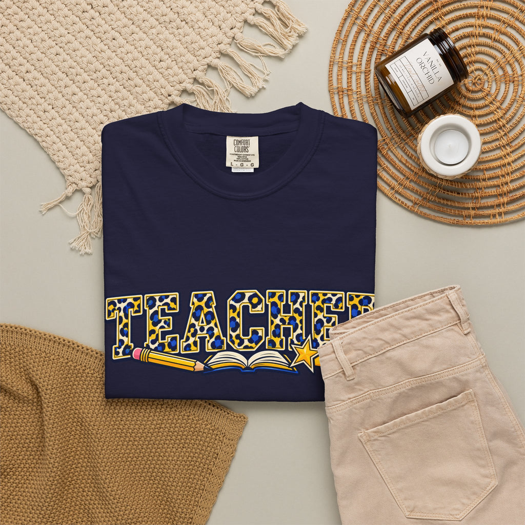 Leopard Print Teacher Comfort Colors® Heavyweight Tee 🍎✏️