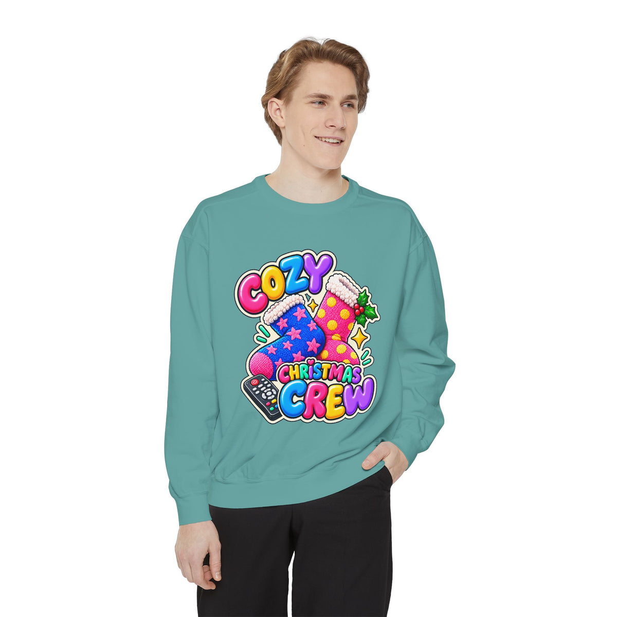 Cozy Christmas Crew Crewneck Sweatshirt 🧦🎄📺