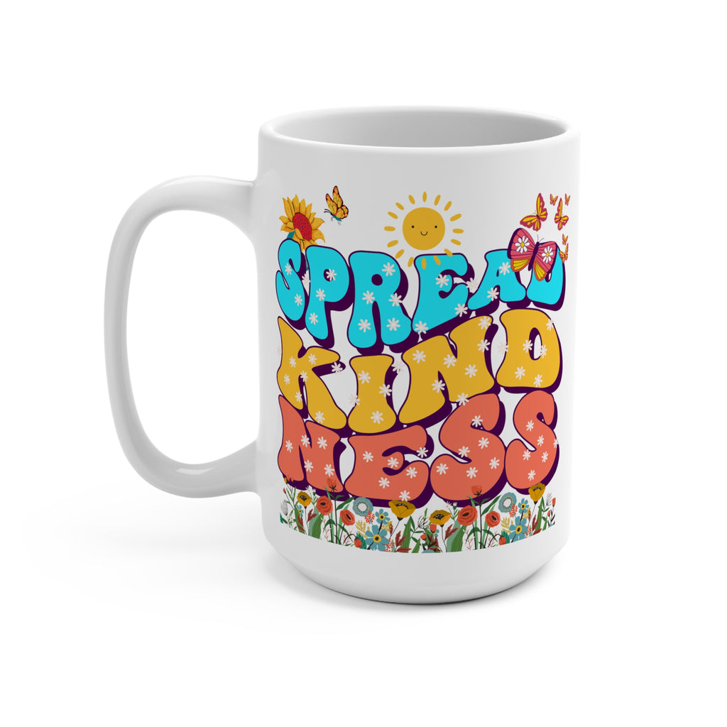 Spread Kindness Floral Mug - Colorful Inspirational Coffee Cup - Positive Gift for Her - Retro Butterfly Mug