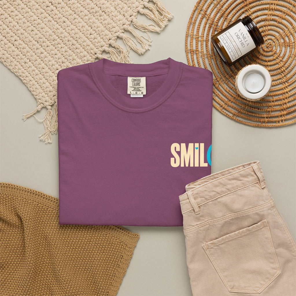 SMIL(: IT’S FREE. Charcoal & Plum Front-and-Back Tee