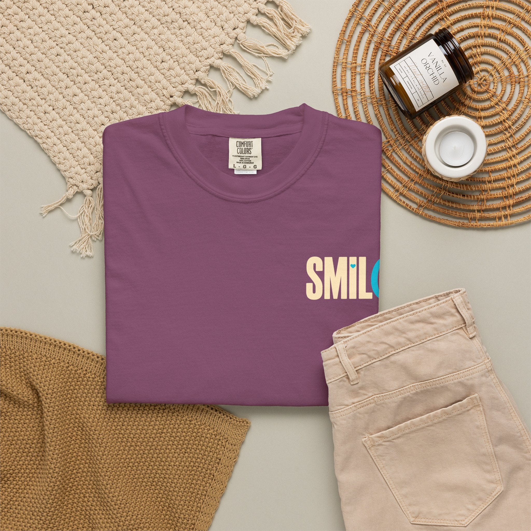 SMIL(: IT’S FREE. Charcoal & Plum Front-and-Back Tee
