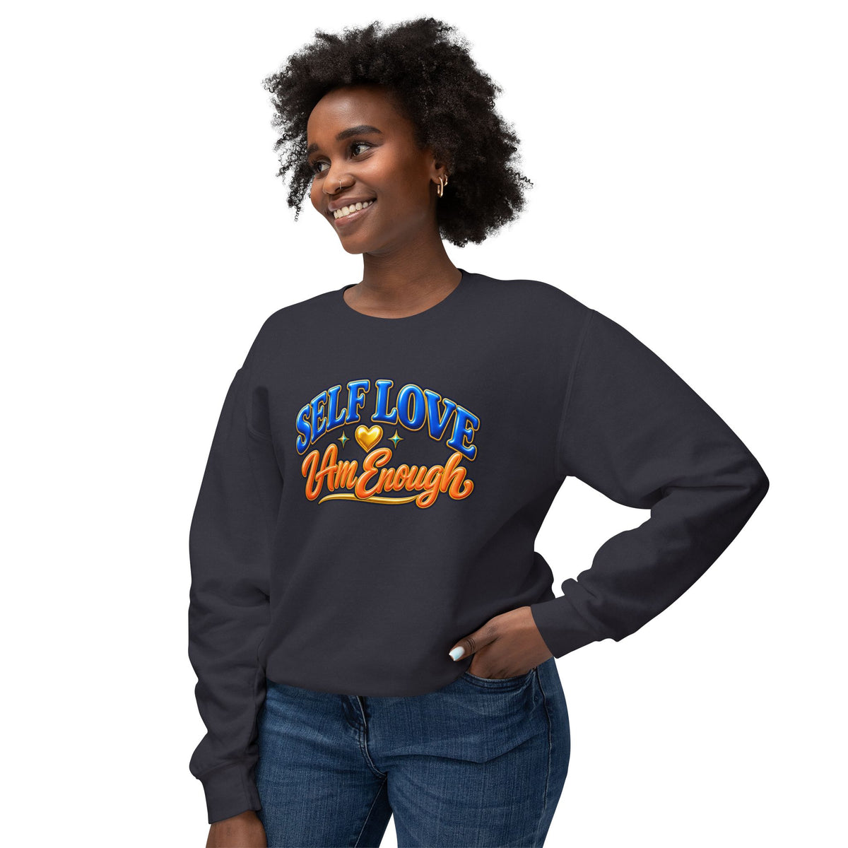 Self Love "I Am Enough" Crewneck Sweatshirt — Retro Positive Message Pullover
