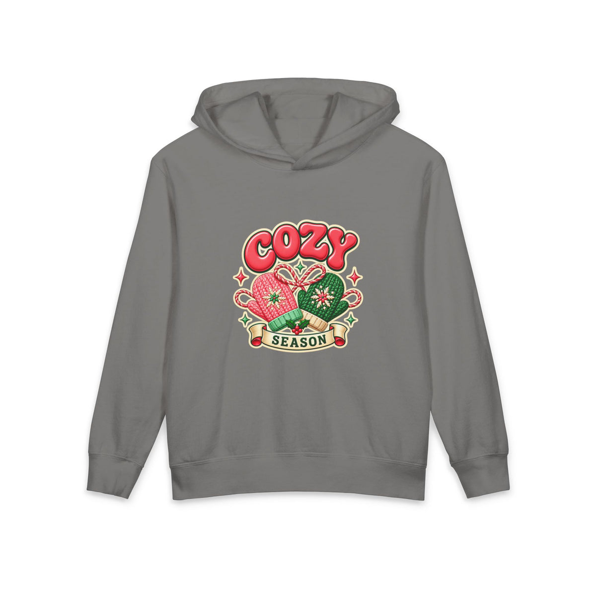 Cozy Season Youth Hoodie — Cute Mittens Christmas Pullover