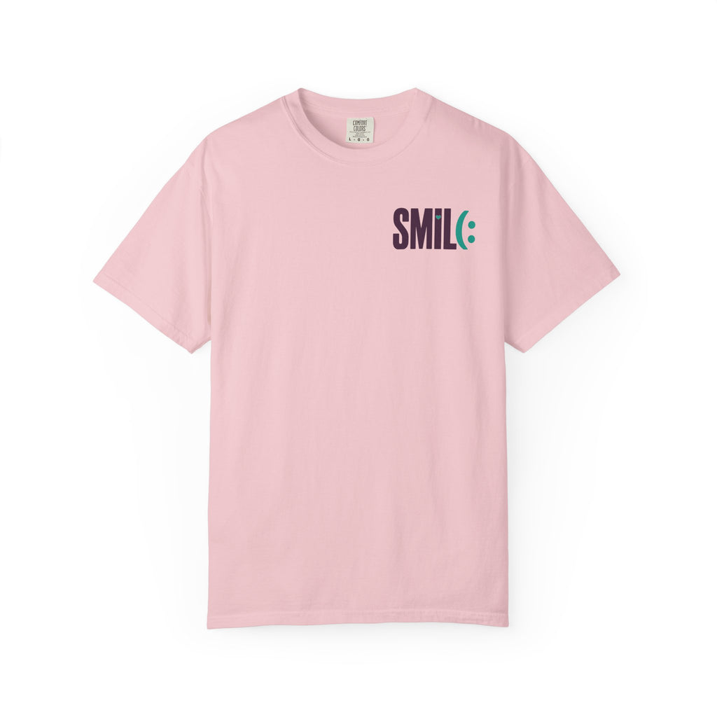 SMIL(: IT’S FREE. Front & Back Garment-Dyed Graphic Tee