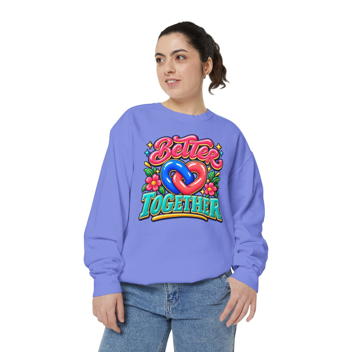 Better Together Heart Sweatshirt — Yellow & Aqua