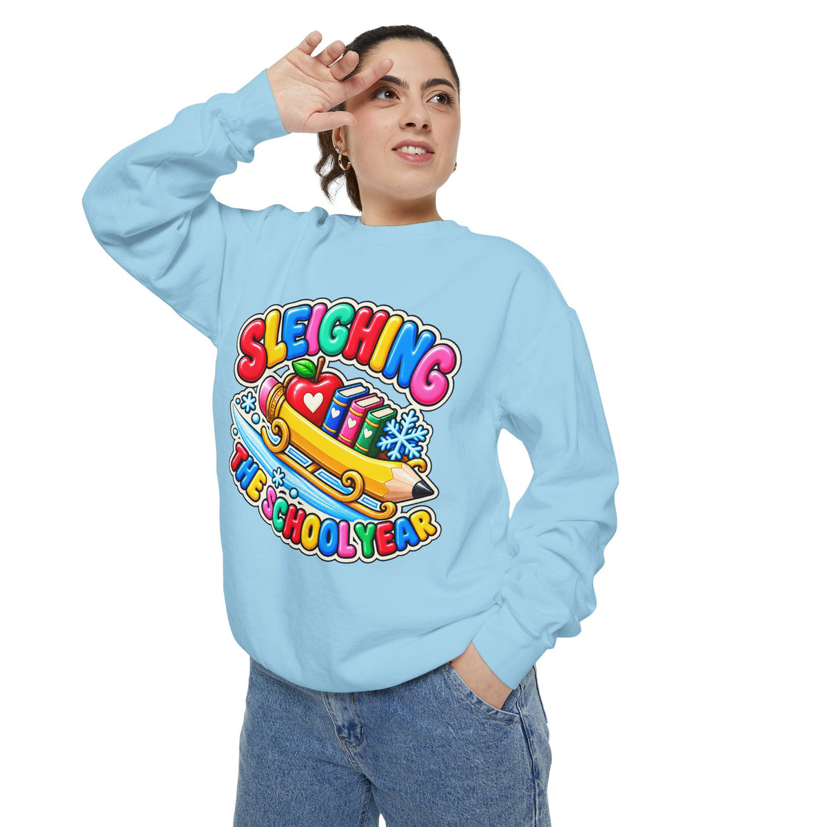 Sleighing the School Year Christmas Sweatshirt 📚🍎❄️