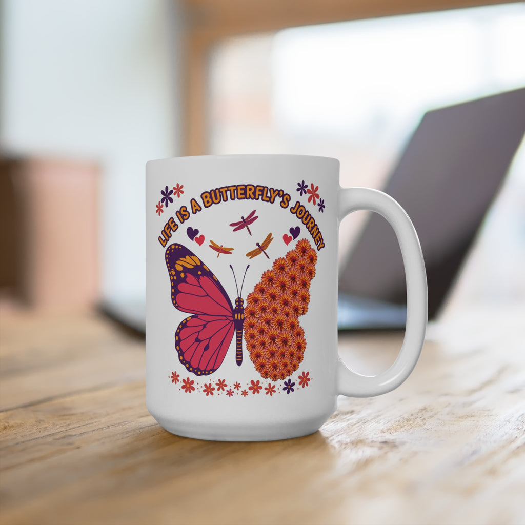 Life Is a Butterfly’s Journey Mug - Inspirational Coffee Cup - Butterfly Transformation Gift - Floral Nature Mug