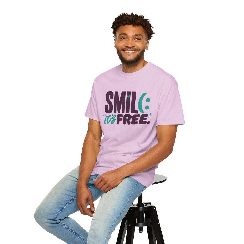SMIL(: IT’S FREE. Plum & Teal Garment-Dyed Graphic Tee