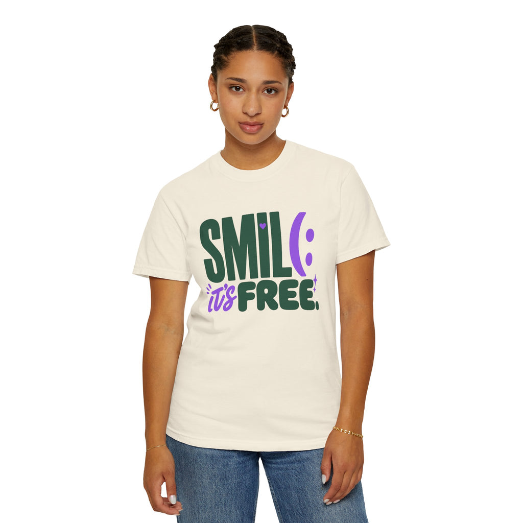 SMIL(: IT’S FREE. Forest Green & Purple Garment-Dyed Graphic Tee
