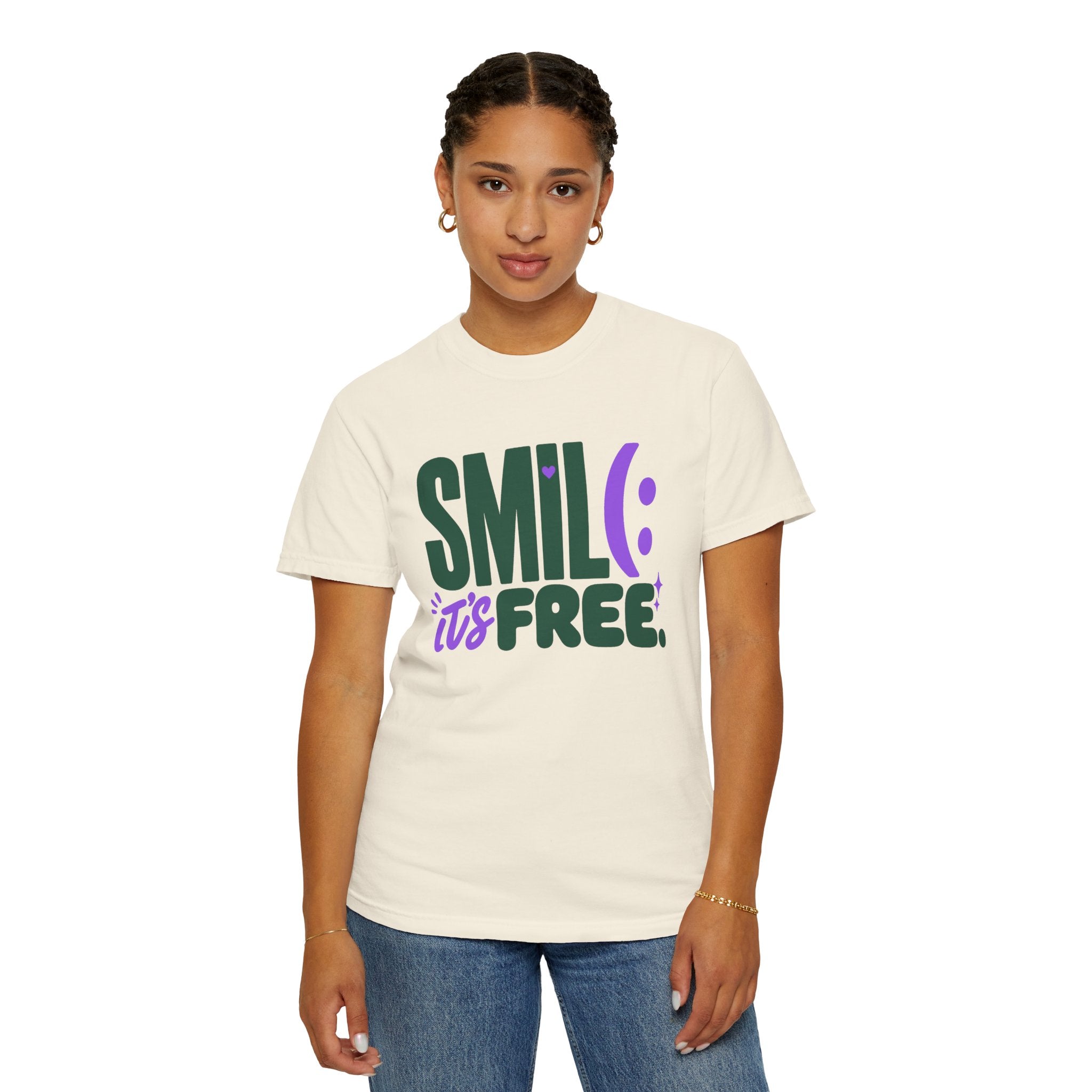SMIL(: IT’S FREE. Forest Green & Purple Garment-Dyed Graphic Tee