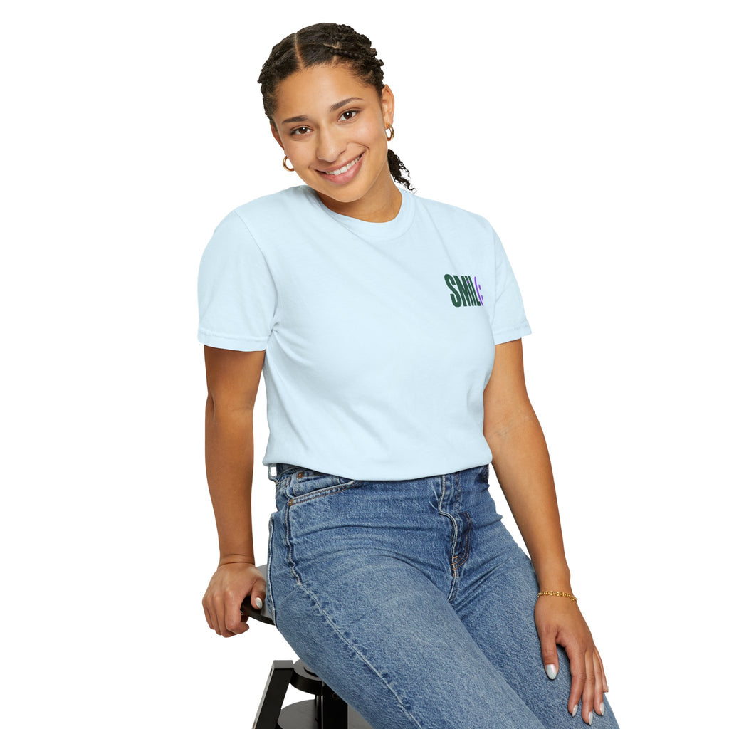 SMIL(: IT’S FREE. Green & Purple Front-and-Back Garment-Dyed Tee