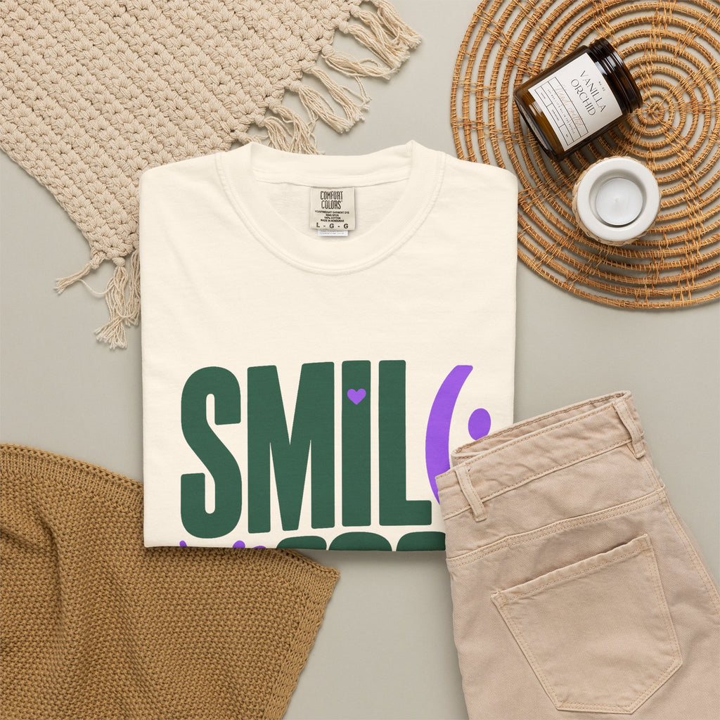 SMIL(: IT’S FREE. Forest Green & Purple Garment-Dyed Graphic Tee