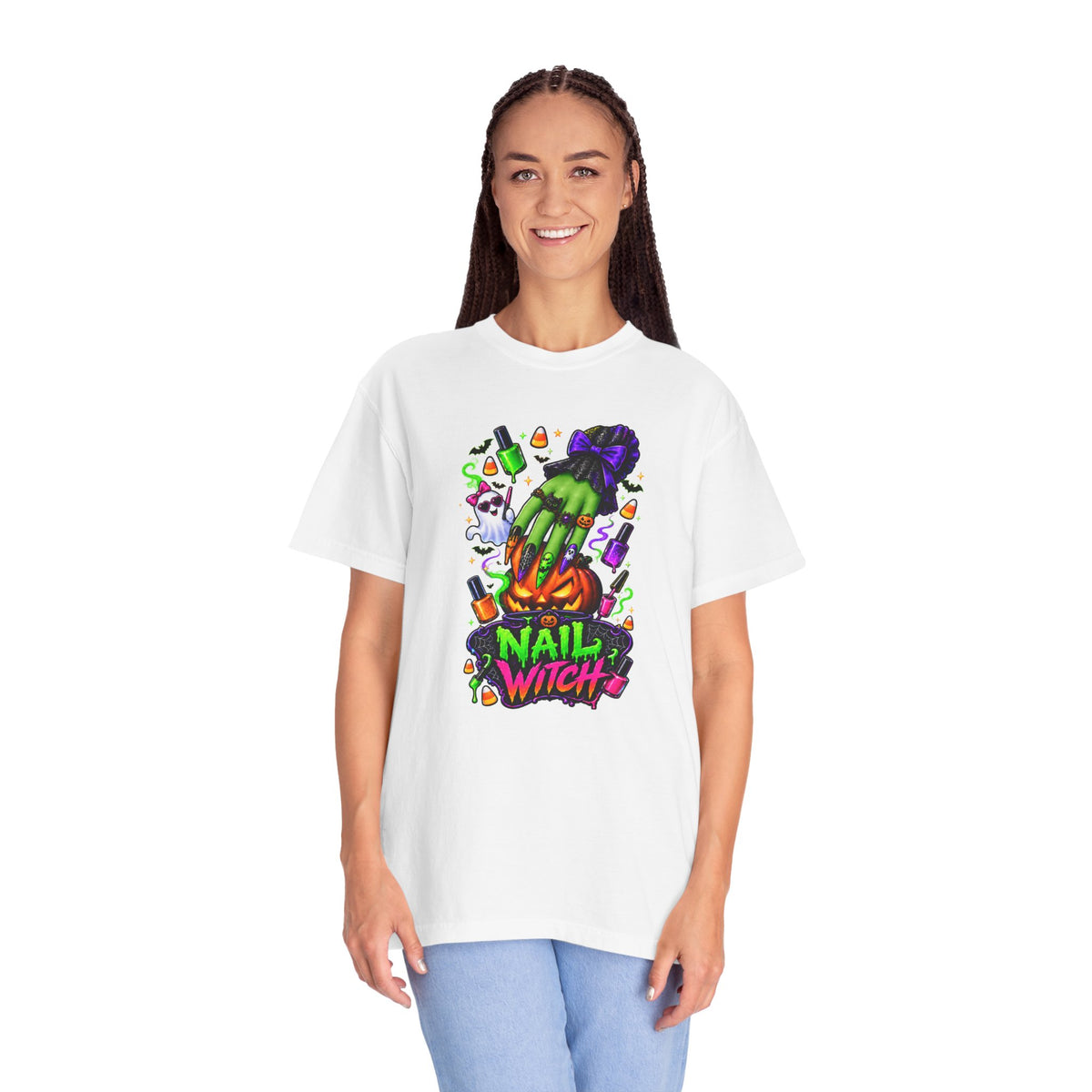 Nail Witch Halloween Tee – Adult Unisex Nail Tech & Beauty Salon Shirt