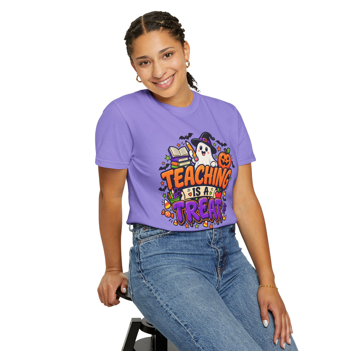 Teaching Is a Treat Halloween T-Shirt — Cute Ghost & Pumpkin Teacher Tee