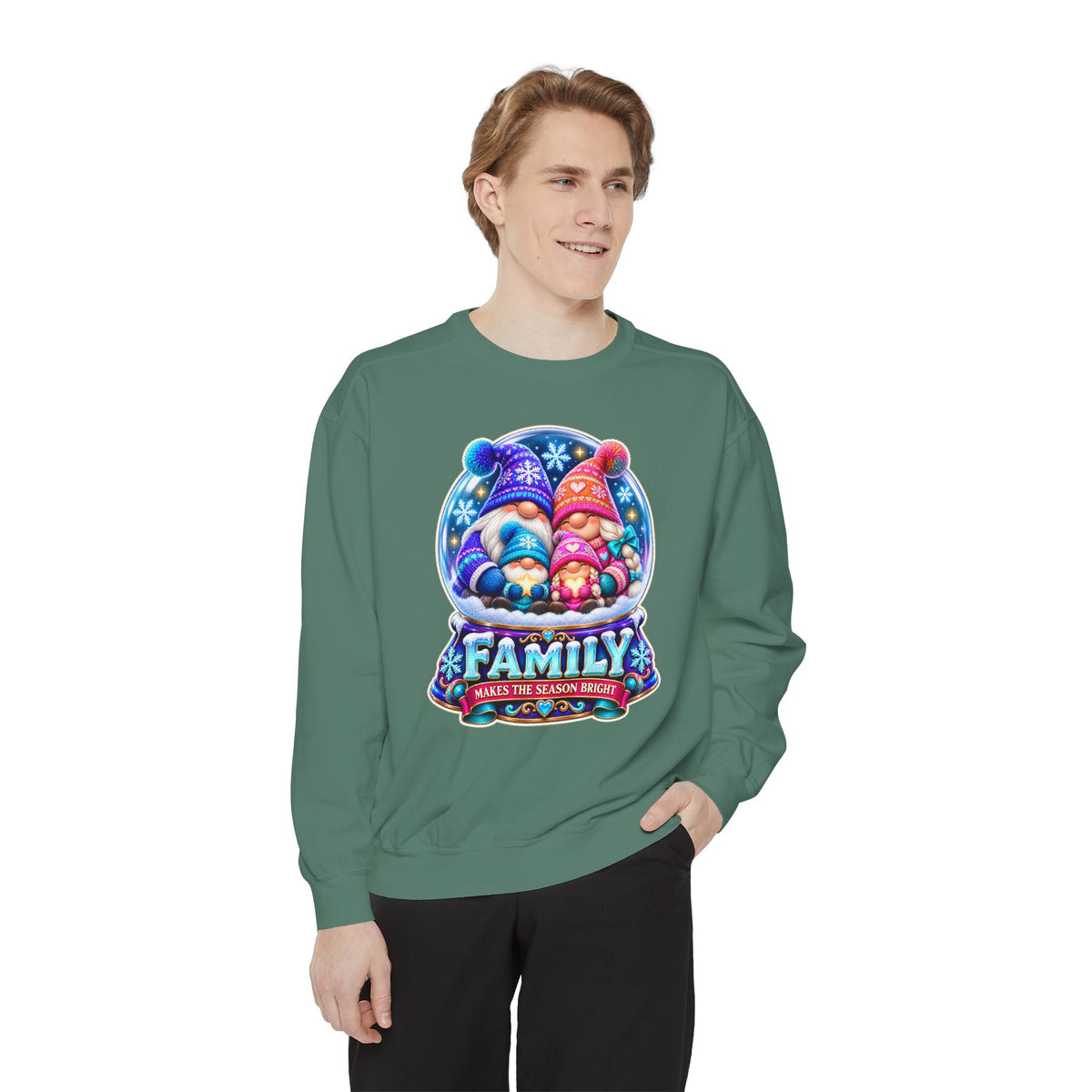 Family Gnome Christmas Sweatshirt "Family Makes the Season Bright"