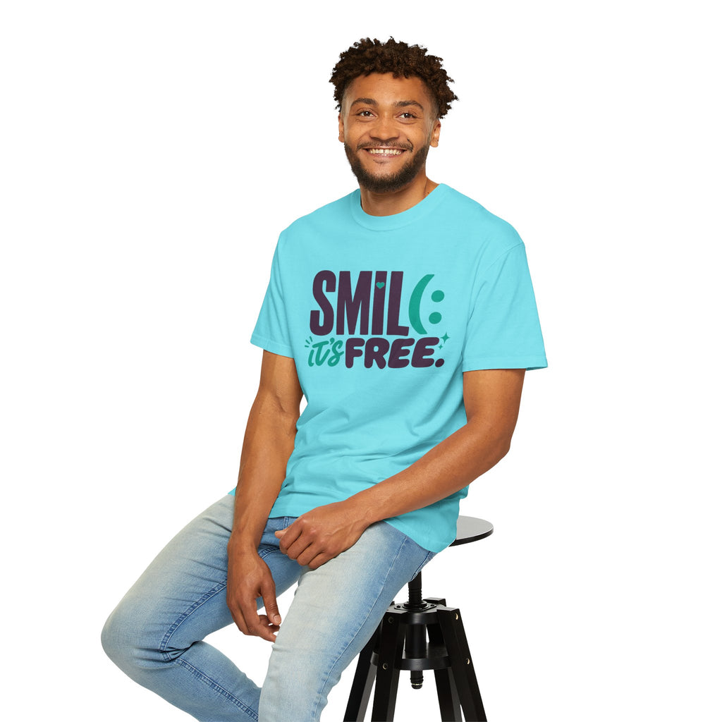 SMIL(: IT’S FREE. Plum & Teal Garment-Dyed Graphic Tee
